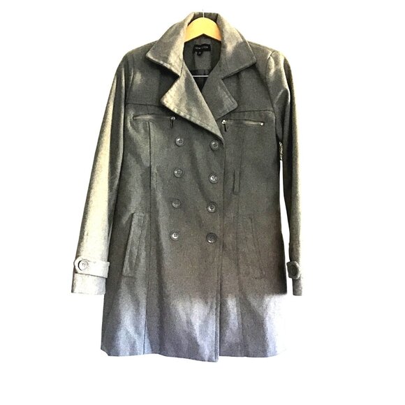 NEW LOOK -WOMEN'S GREY COAT LONG SLEEVE 40% WOOL BUTTON FRONT CLOSURE SIZE LARGE - Picture 1 of 7